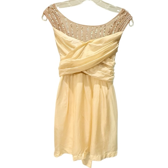 Y2K Vintage lotus Yellow/Tan Mesh w/ Gold Sequins Mini Dress/Tunic Size Medium - Picture 1 of 13